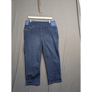 Woman Within 16W Ladies Capri Length Pull-On Blue Jeans High Rise Side Elastic